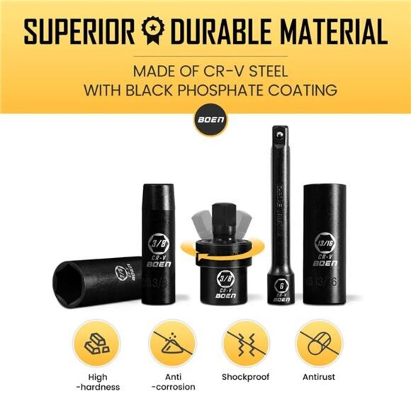 Drive Deep SAE Impact Socket Set, 3/8" to 1" Socket, - Picture 5 of 14